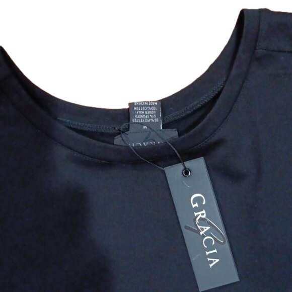 GRACIA. BLACK TEE SHIRT TOP W/ ATTACHED HIGH/LOW TRAIN SIZE M. - Picture 5 of 12